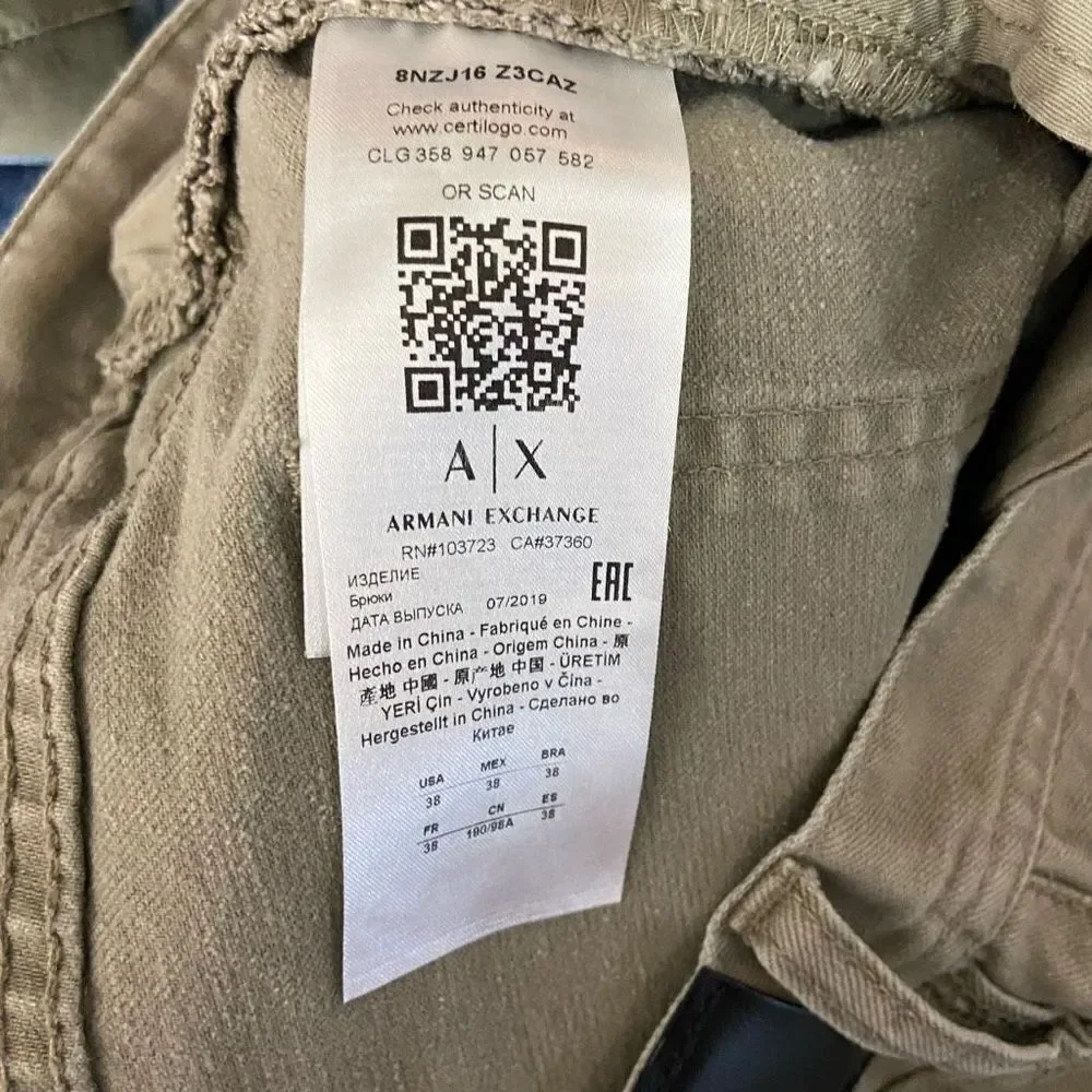 Armani Exchange Men's Army Green Five-Pocket Design Straight Jeans Size 38